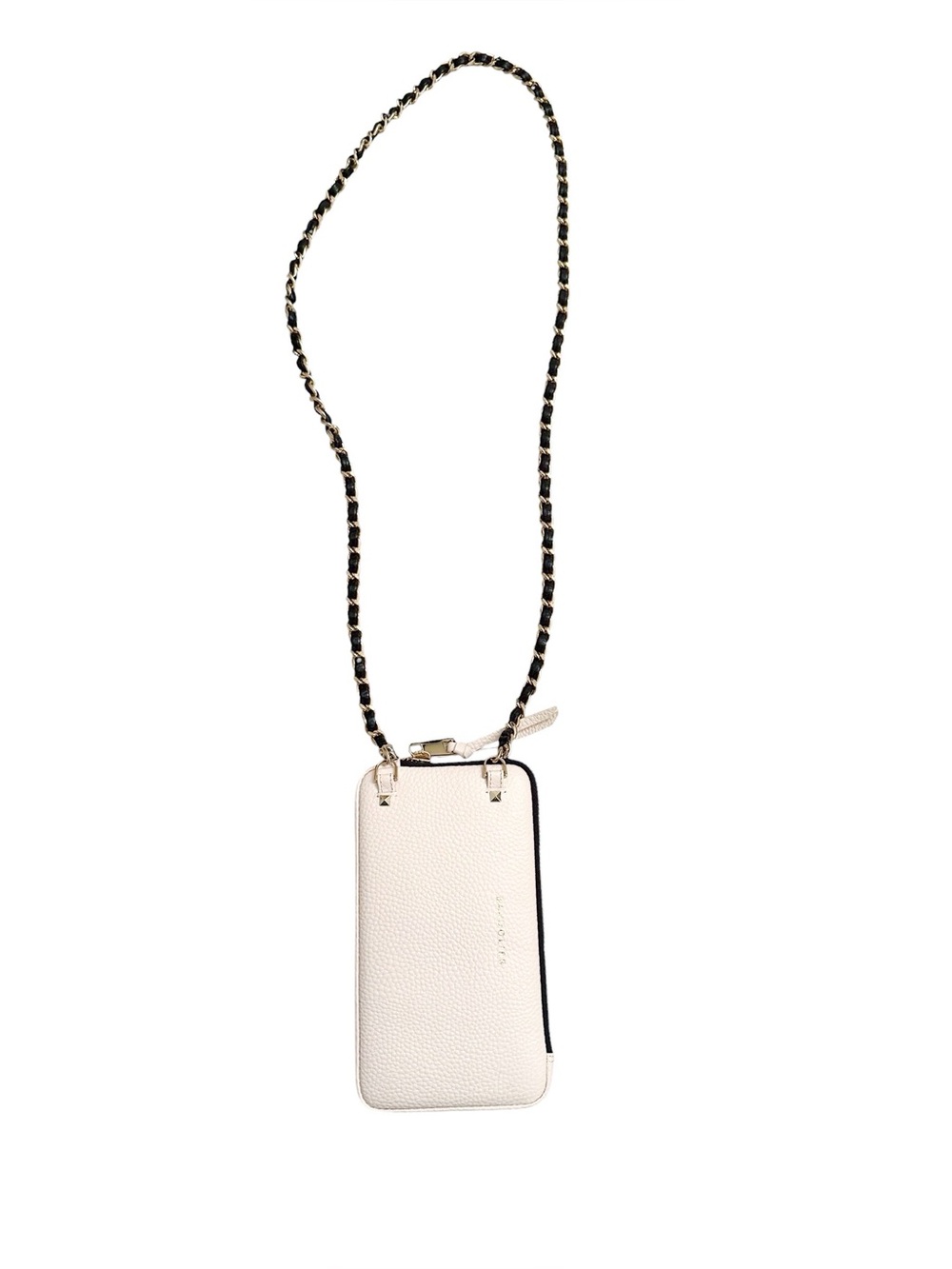 Bandolier Pebbled Leather Expanded Zip Pouch Ivory and Gold with Chain Strap - Picture 2 of 11
